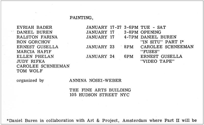 invito della mostra Painting al Fine Arts Building, New York