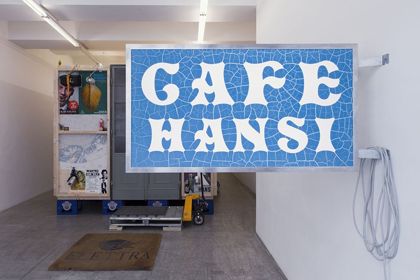 Hans Schabus, Cafe Hansi, 2015, installation view Autopsie mit Hubwagen, 2015, Kerstin Engholm Galerie, Vienna. Photo Stefan Lux. Courtesy the artist and Kerstin Engholm Galerie, Vienna